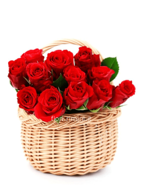 Cesto con 25 rose rosse